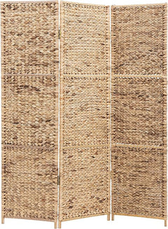 3-Panel Woven Seagrass Room Divider with Wood Frame
