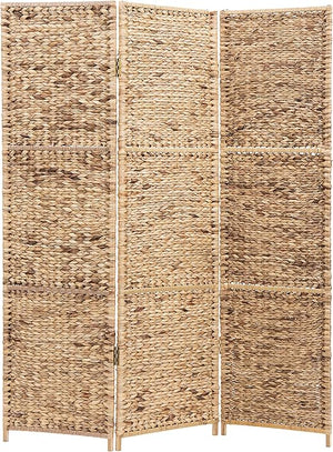 3-Panel Woven Seagrass Room Divider with Wood Frame