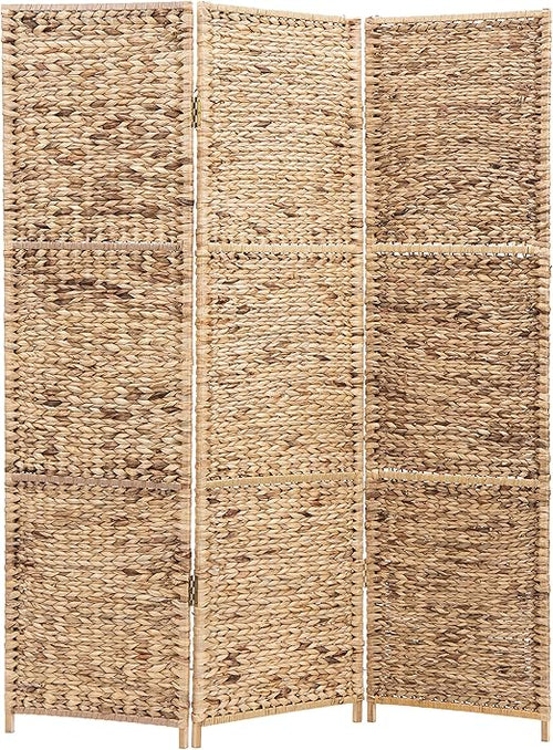 3-Panel Woven Seagrass Room Divider with Wood Frame