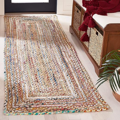 Handmade Jute & Cotton Runner Rug – 2'3" x 13' | Geometric Braided Design