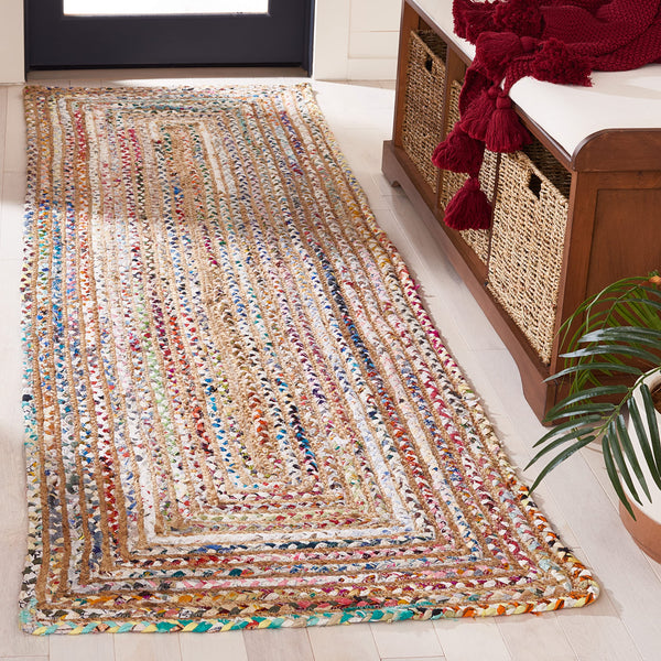Handmade Jute & Cotton Runner Rug – 2'3" x 13' | Geometric Braided Design