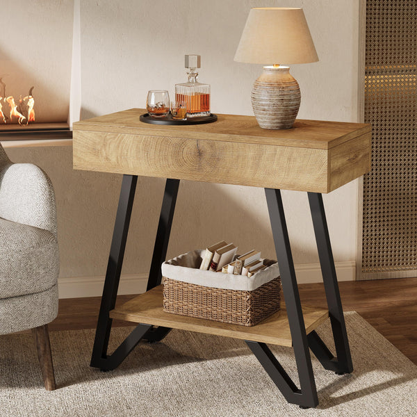 2-Tier Narrow Side Table with Storage Shelf – Set of 2