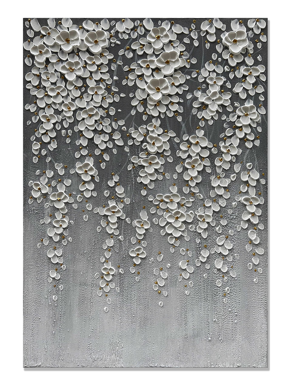 3D Hand-Painted White Floral Canvas Wall Art – Framed, 28x40 Inch