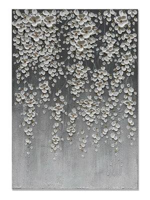 3D Hand-Painted White Floral Canvas Wall Art – Framed, 28x40 Inch