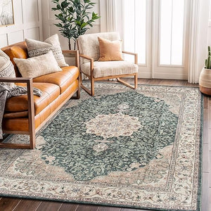 Traditional Oriental Medallion Washable Area Rug