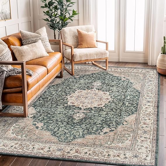 Traditional Oriental Medallion Washable Area Rug