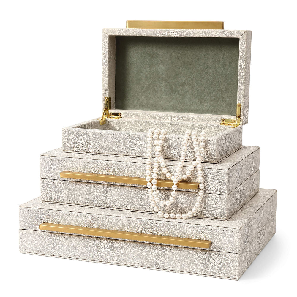 Decorative Storage Boxes Set of 3 – PU Leather Jewelry Organizer with Gold Handle