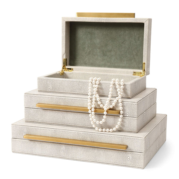 Decorative Storage Boxes Set of 3 – PU Leather Jewelry Organizer with Gold Handle