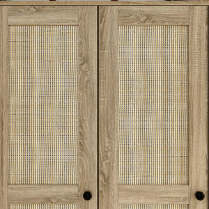 4-Door Rattan Wardrobe Armoire with Drawers