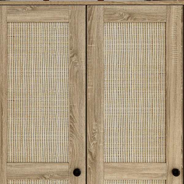 4-Door Rattan Wardrobe Armoire with Drawers