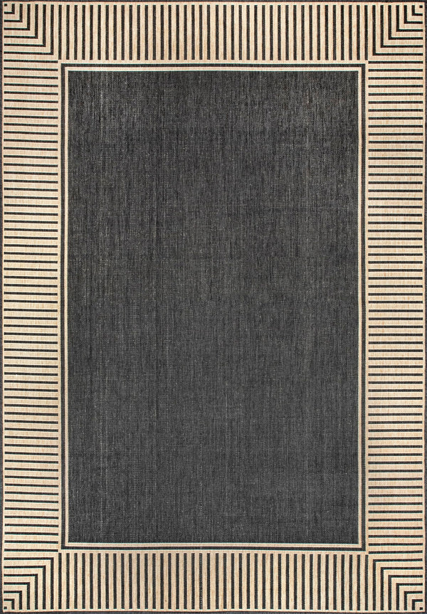Dark Grey Geometric Indoor Outdoor Area Rug 8x10