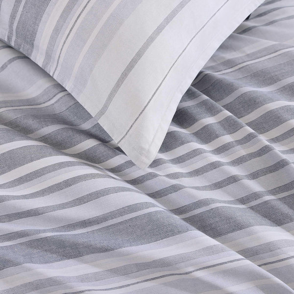 Bold Stripe Grey Cotton Comforter Set with Shams