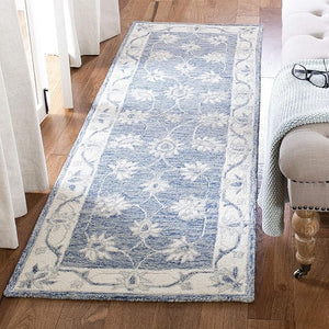 Micro-Loop Wool Runner Rug 2'3" x 7' – Light Blue & Ivory