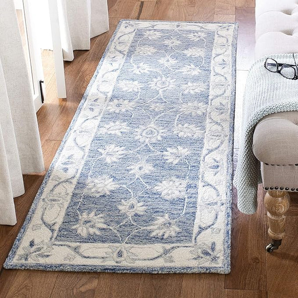 Micro-Loop Wool Runner Rug 2'3" x 7' – Light Blue & Ivory