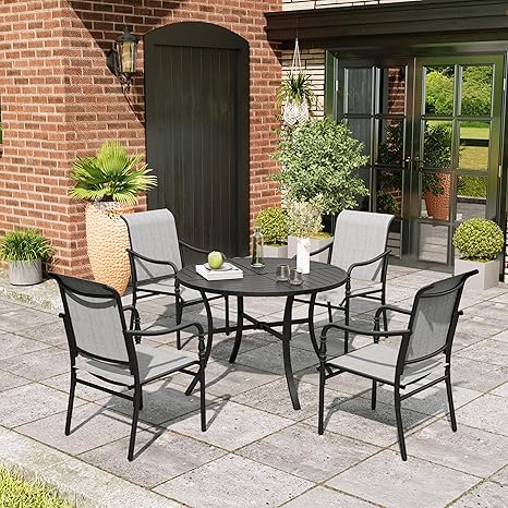 Outdoor Patio Dining Set with Textilene Chairs & Rectangular Table