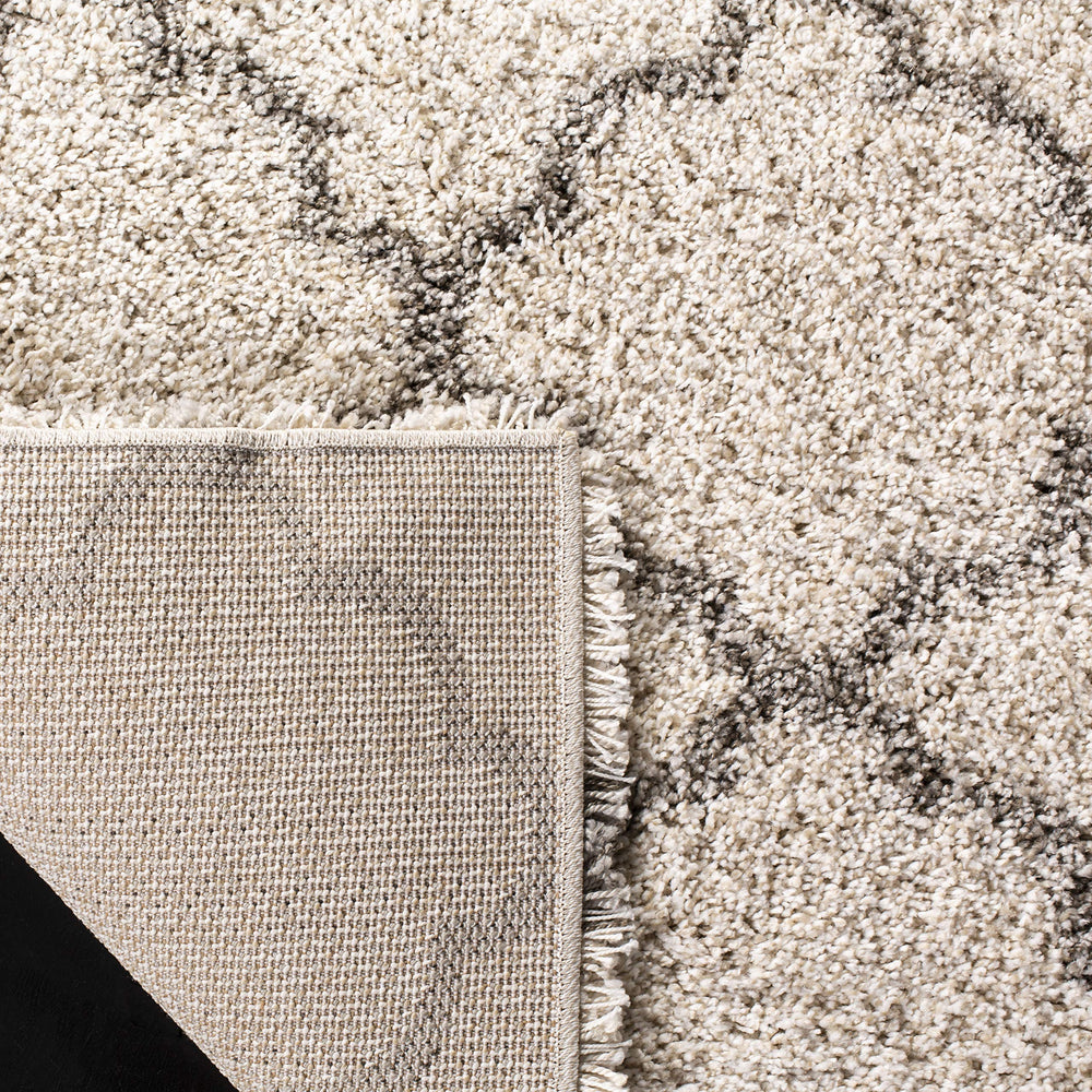 6' x 9' Moroccan Trellis Shag Area Rug – 2-Inch Thick, Non-Shedding, Ivory & Grey
