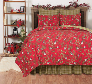 Christmas Chickadee & Pinecone Cotton Quilt Set