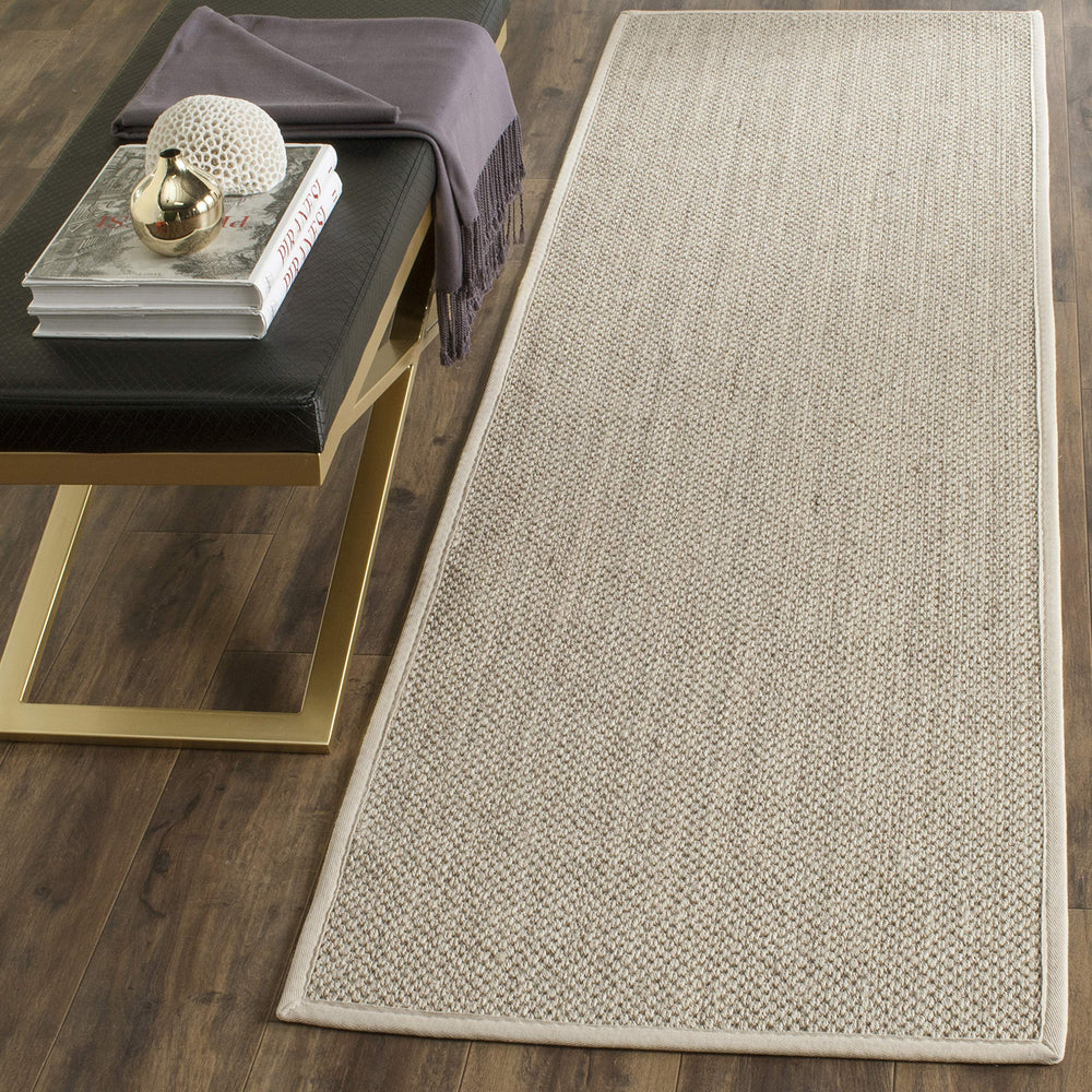 Natural Fiber Sisal Runner Rug 2'6" x 10' – Marble & Beige with Fabric Border