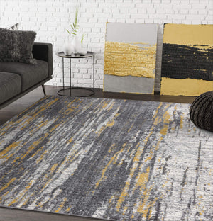 Grey & Yellow Abstract Area Rug