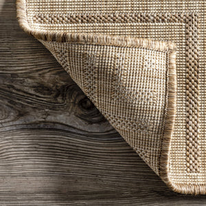5x8 Indoor Outdoor Area Rug – Light Brown Striped Border