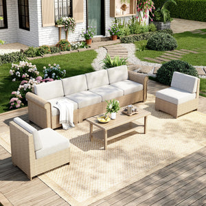 Modular Outdoor Sectional Sofa Set with Cushions and Coffee Table