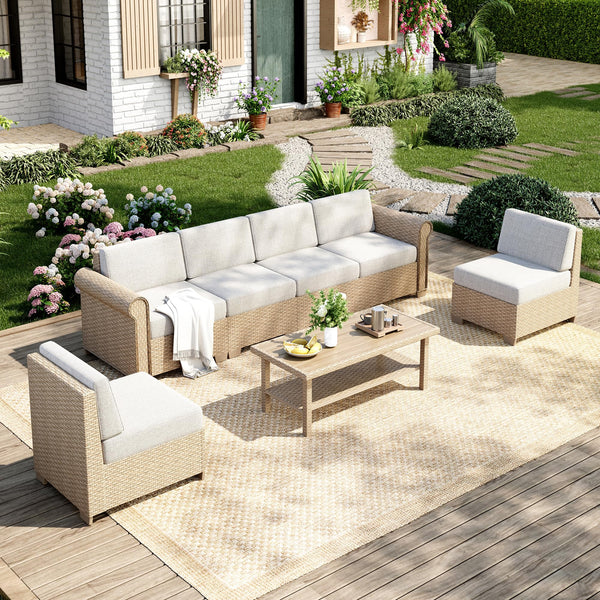 Modular Outdoor Sectional Sofa Set with Cushions and Coffee Table