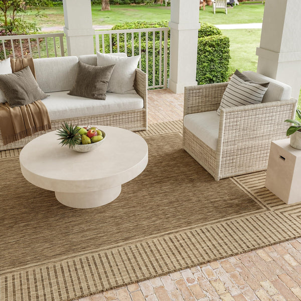 8x10 Indoor Outdoor Area Rug – Bordered Light Brown