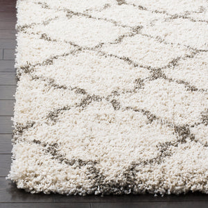 6' x 9' Moroccan Trellis Shag Area Rug – 2-Inch Thick, Non-Shedding, Ivory & Grey