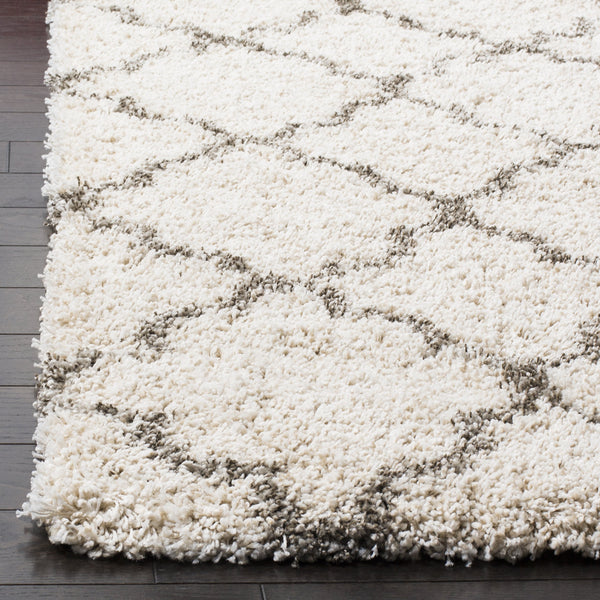 6' x 9' Moroccan Trellis Shag Area Rug – 2-Inch Thick, Non-Shedding, Ivory & Grey