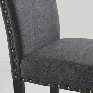 Grey Fabric Dining Chairs with Nailhead Trim – Set of 2
