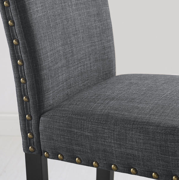 Grey Fabric Dining Chairs with Nailhead Trim – Set of 2