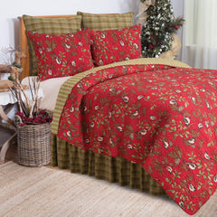 Christmas Chickadee & Pinecone Cotton Quilt Set