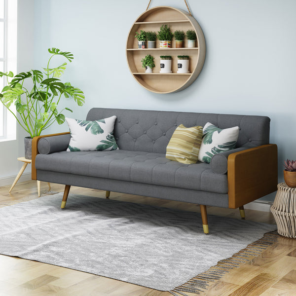 Mid-Century Modern Tufted Fabric Sofa