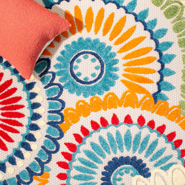 10x14 Indoor Outdoor Area Rug – Floral Geometric, Washable, Non-Shedding