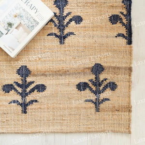 Cotton Jute Kilim Area Rug 4x6 – Floral Turkish Handmade Carpet