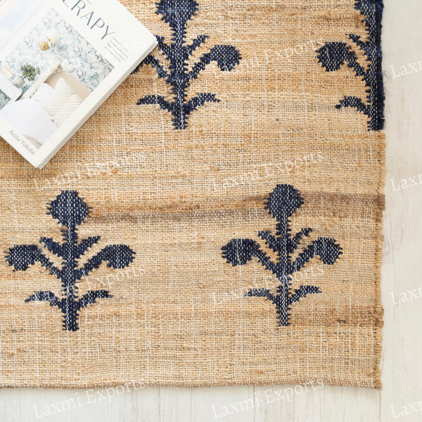 Cotton Jute Kilim Area Rug 4x6 – Floral Turkish Handmade Carpet
