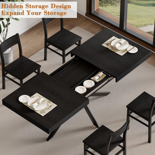 Extendable Dining Table Set with 4 Chairs — 55" to 70.9", MDF & Metal, Mid-Century Modern