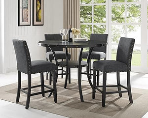5-Piece Round Counter Height Dining Set with Fabric Nailhead Stools