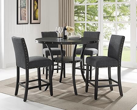 5-Piece Round Counter Height Dining Set with Fabric Nailhead Stools