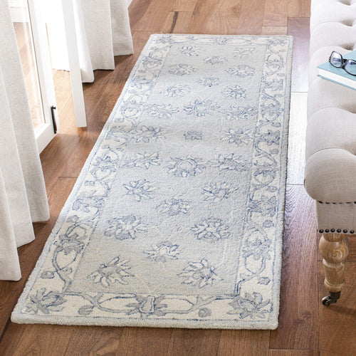 Micro-Loop Wool Runner Rug 2'3" x 7' – Light Blue & Ivory