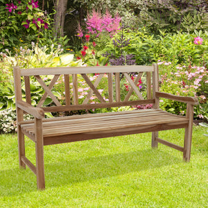 2-Person Teak Outdoor Garden Bench with Crossback