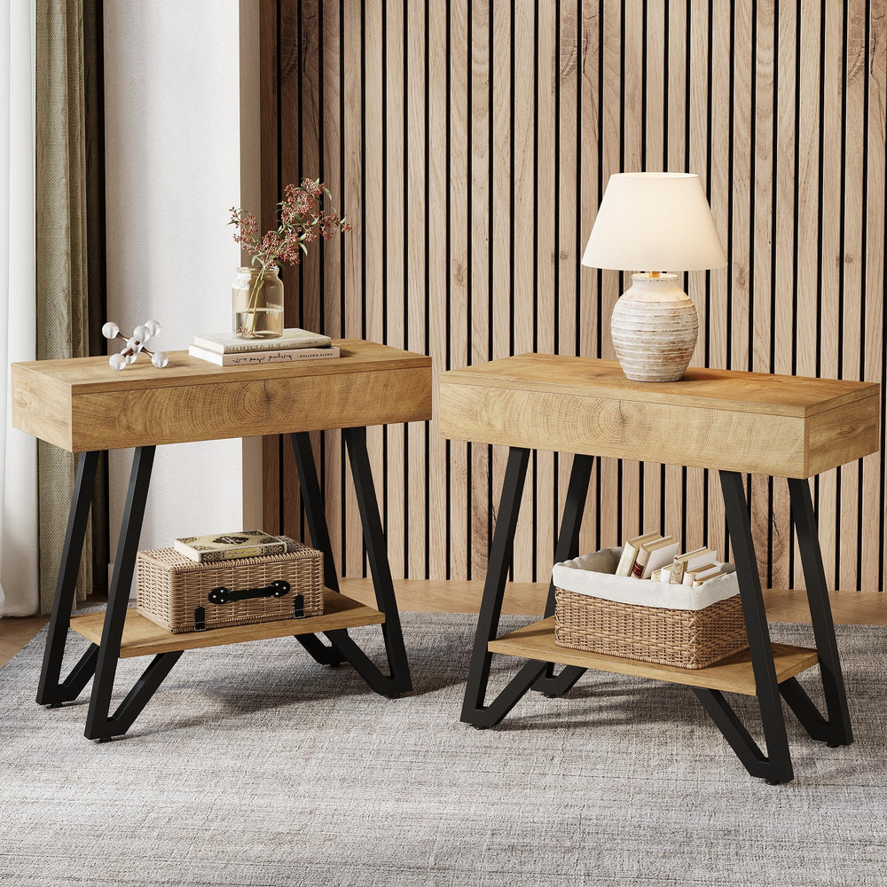 2-Tier Narrow Side Table with Storage Shelf – Set of 2