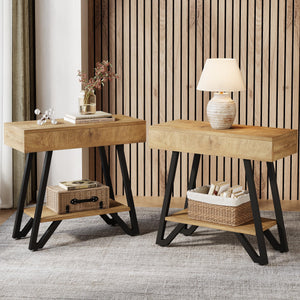 2-Tier Narrow Side Table with Storage Shelf – Set of 2