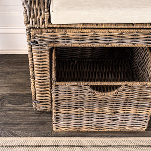 Wicker Storage Bench with Baskets – Grey