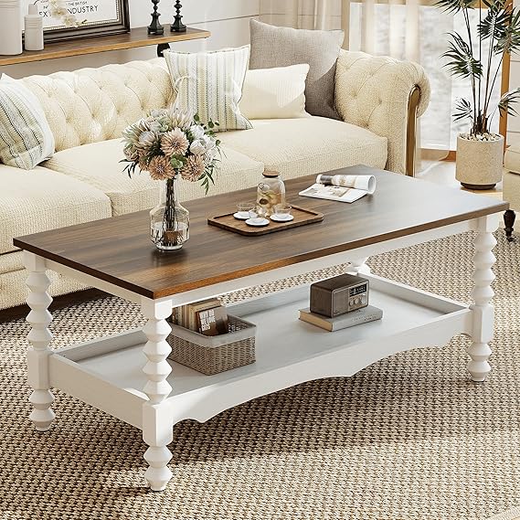 2-Tier Farmhouse Coffee Table with Storage