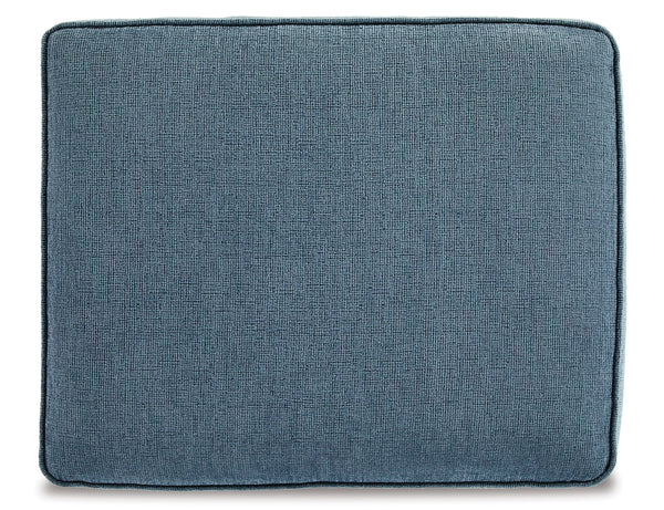 Blue Crosshatched Accent Ottoman with Wood Legs