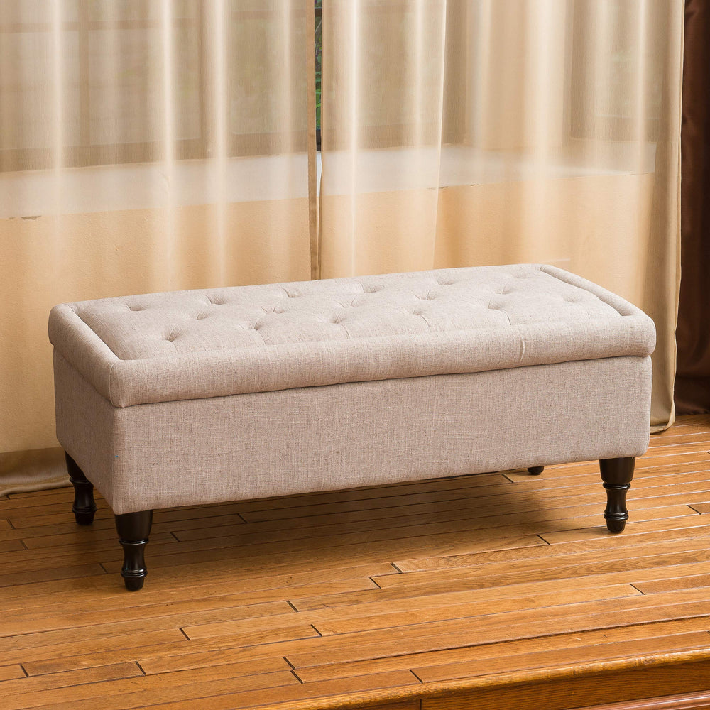 Tufted Fabric Storage Ottoman with Wood Legs