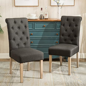 Tufted Parsons Dining Chair Set of 2 – Upholstered High-Back Wood Frame