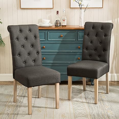 Tufted Parsons Dining Chair Set of 2 – Upholstered High-Back Wood Frame