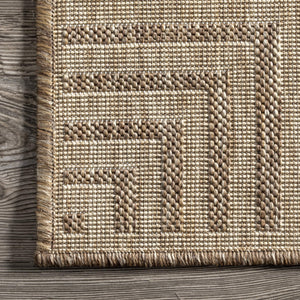 5x8 Indoor Outdoor Area Rug – Light Brown Striped Border